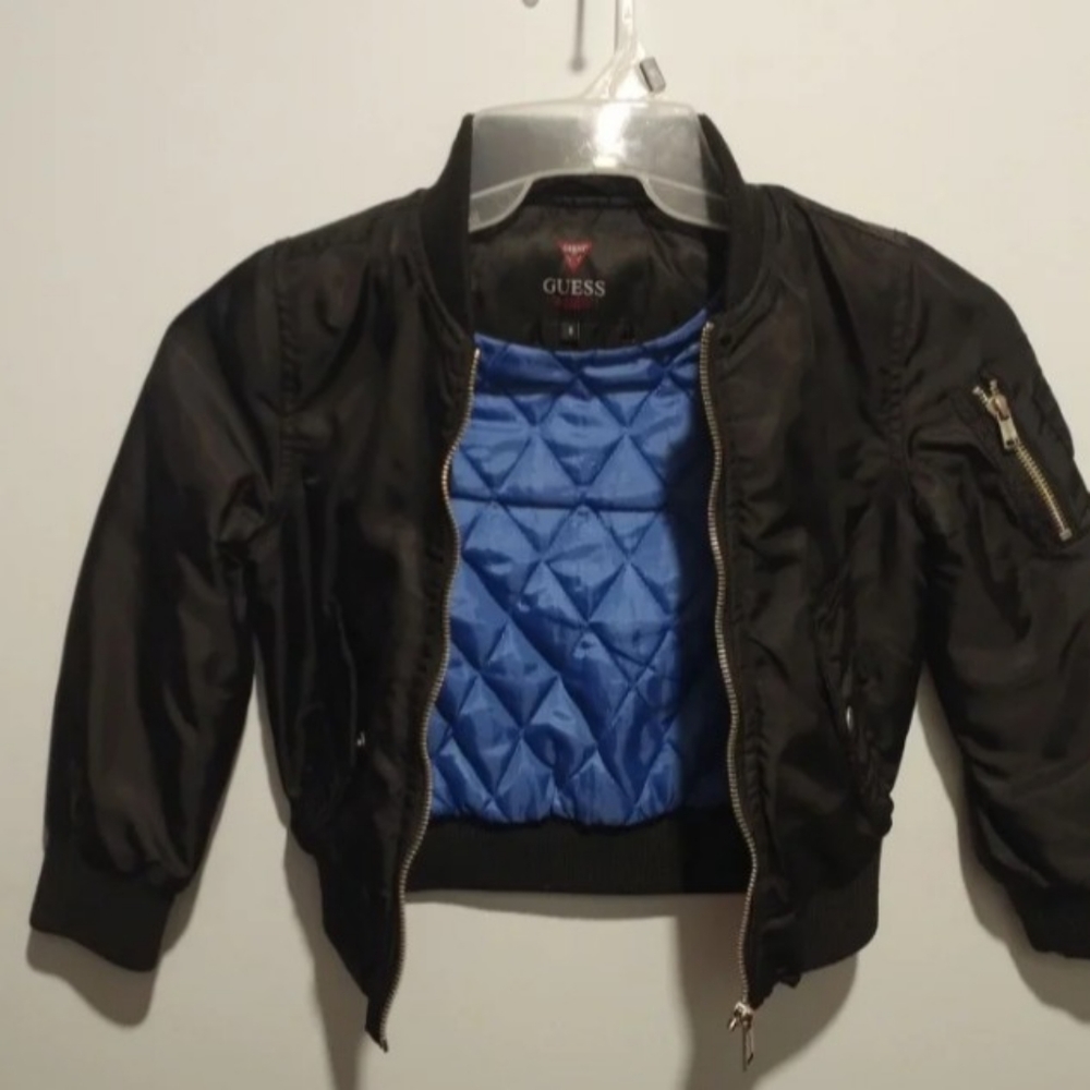 Black Guess Flight Jacket Insulated Blue Liner Size S